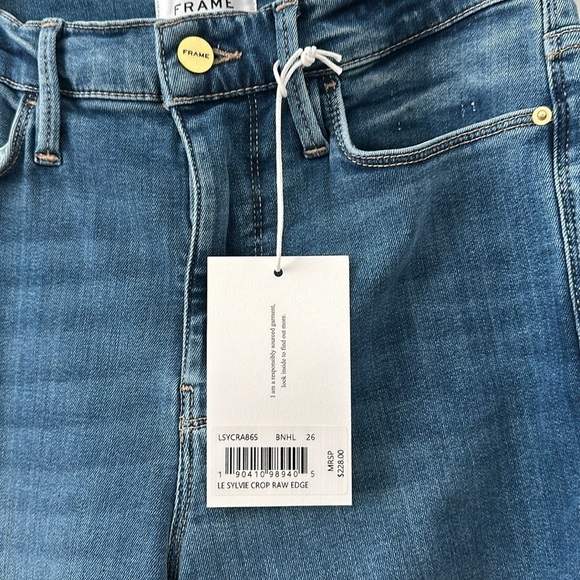 Frame Le Sylvie Jeans High Rise Straight Fit Crop Raw Edge Size 26 Mid Blue Jean - Picture 6 of 6
